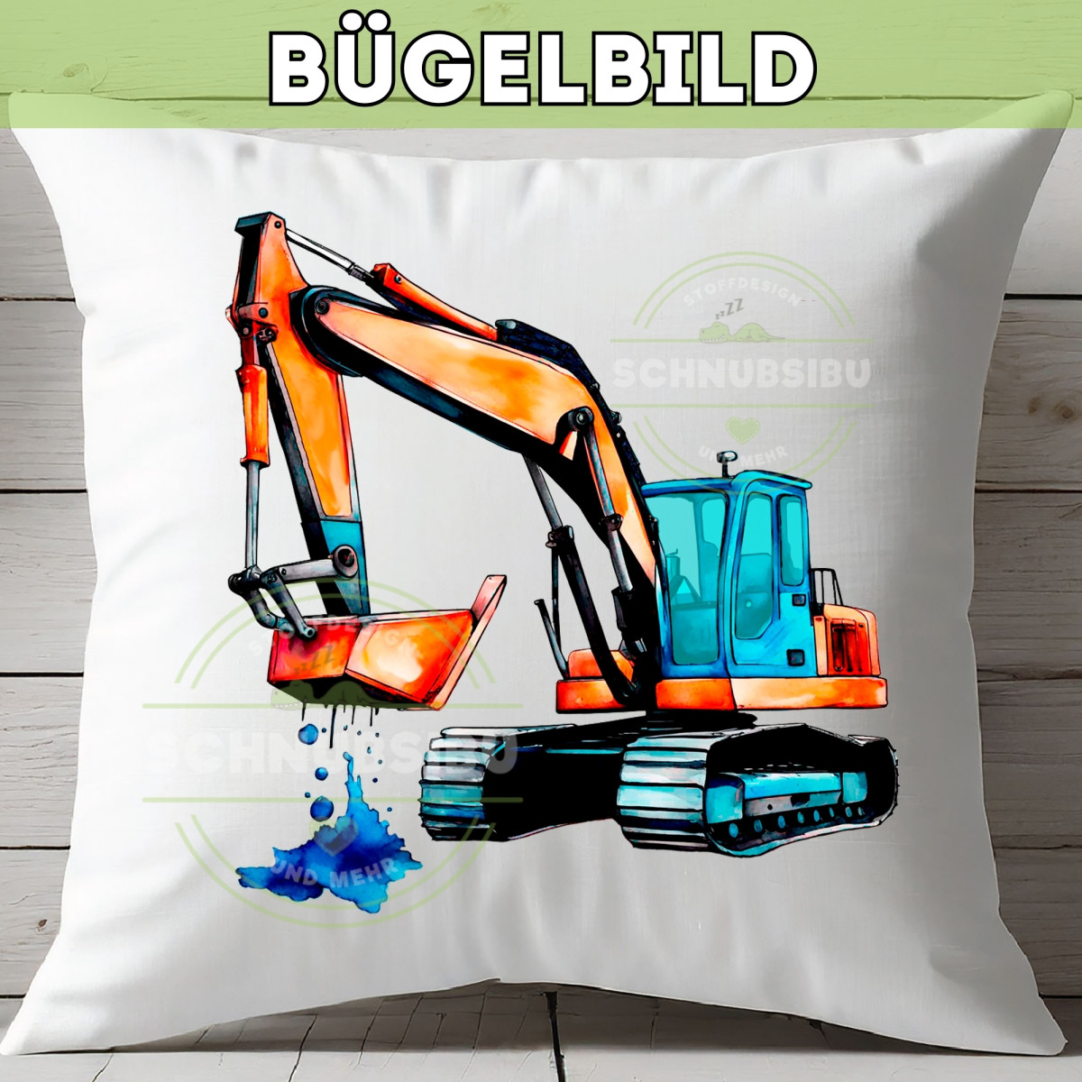 Bügelbild Bagger orange